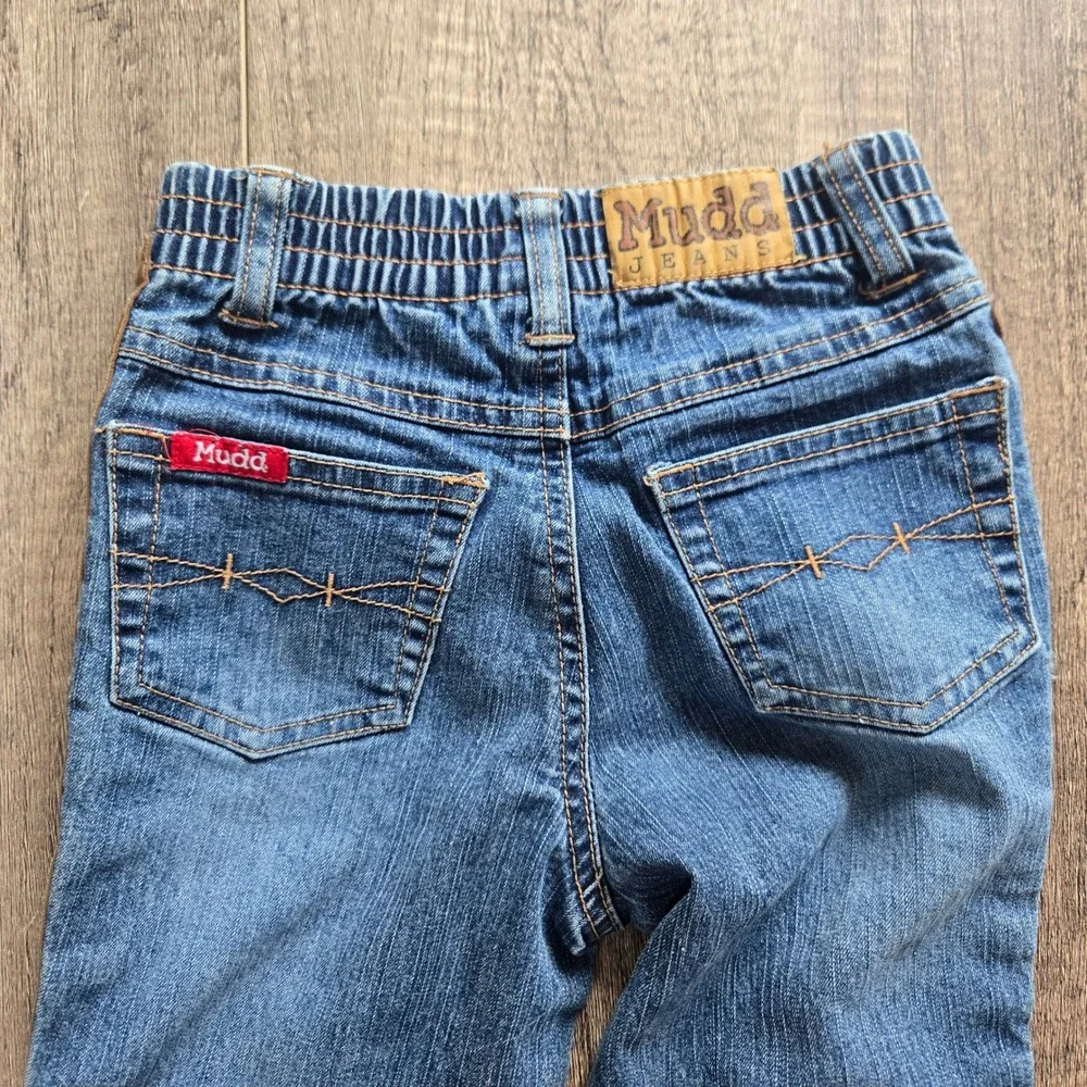 Mudd Girls Blue Flare Jeans Floral Embroidered Side Stripe Denim Pants 3T Y2K